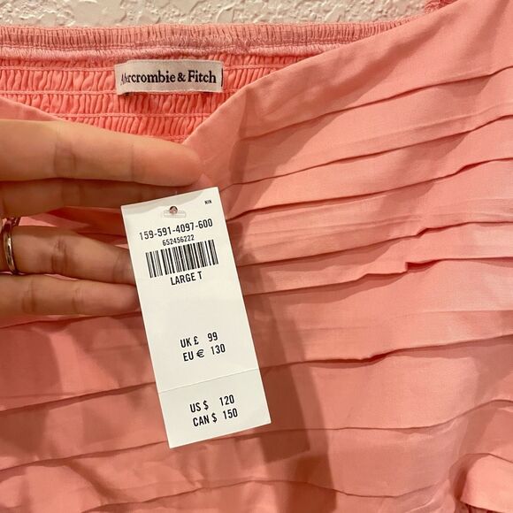 Abercrombie Emerson Poplin Puff Sleeve Midi Dress Peach Large Tall NWOT Romantic - Picture 4 of 11